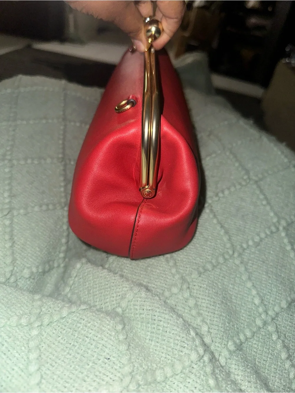 Coach Runway Kisslock 30 Frame Bag Sport Red Clutch Handbag with Gold Accent